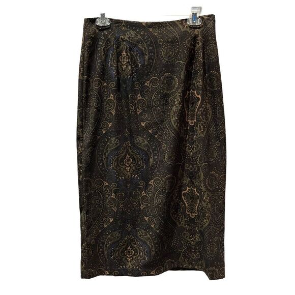 Women's Briggs Petite Maxi Skirt Size 10P  Brown/Green/Blue Paisley Like pattern - Picture 2 of 8